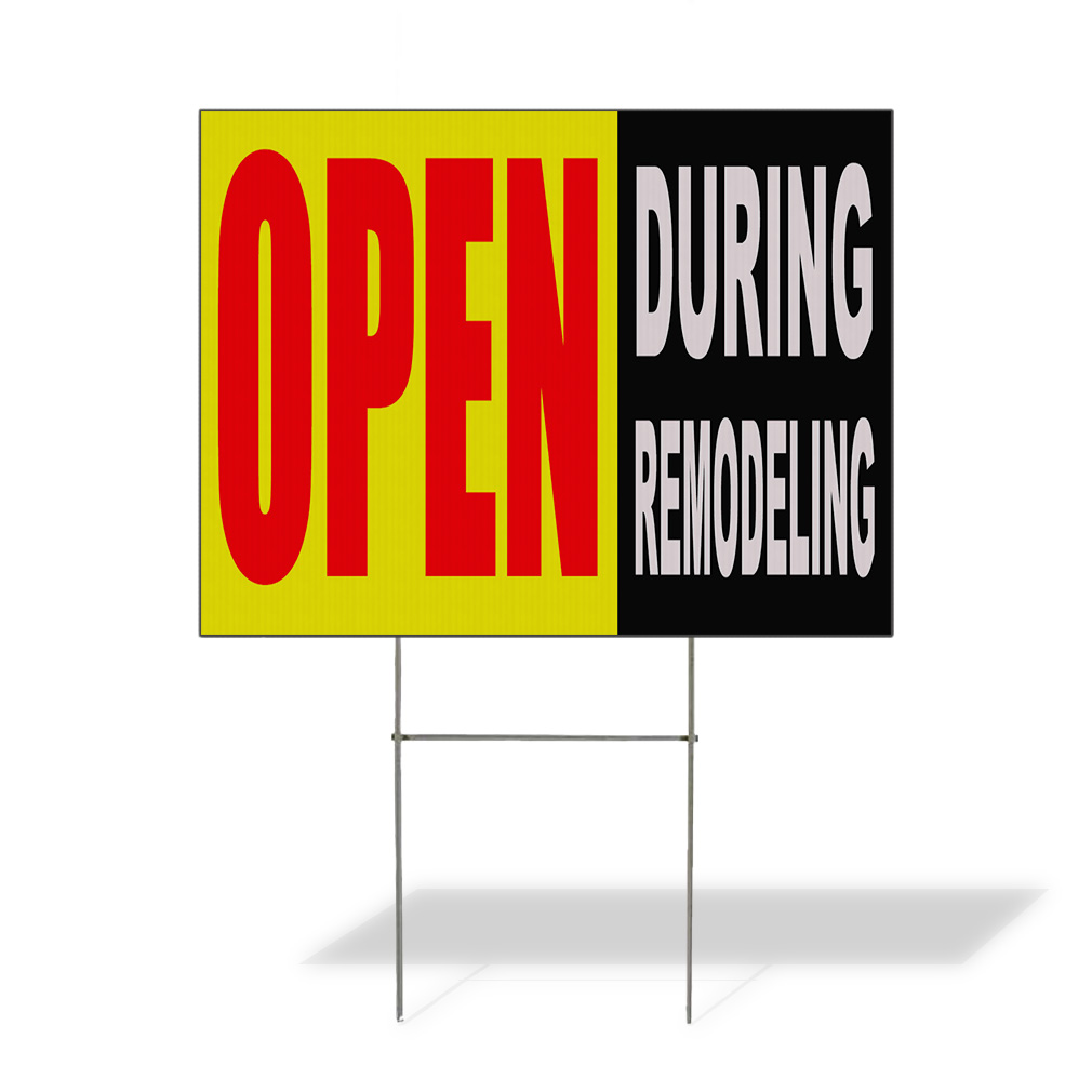 Weatherproof Yard Sign Open During Remodeling Yellow Business Lawn Garden