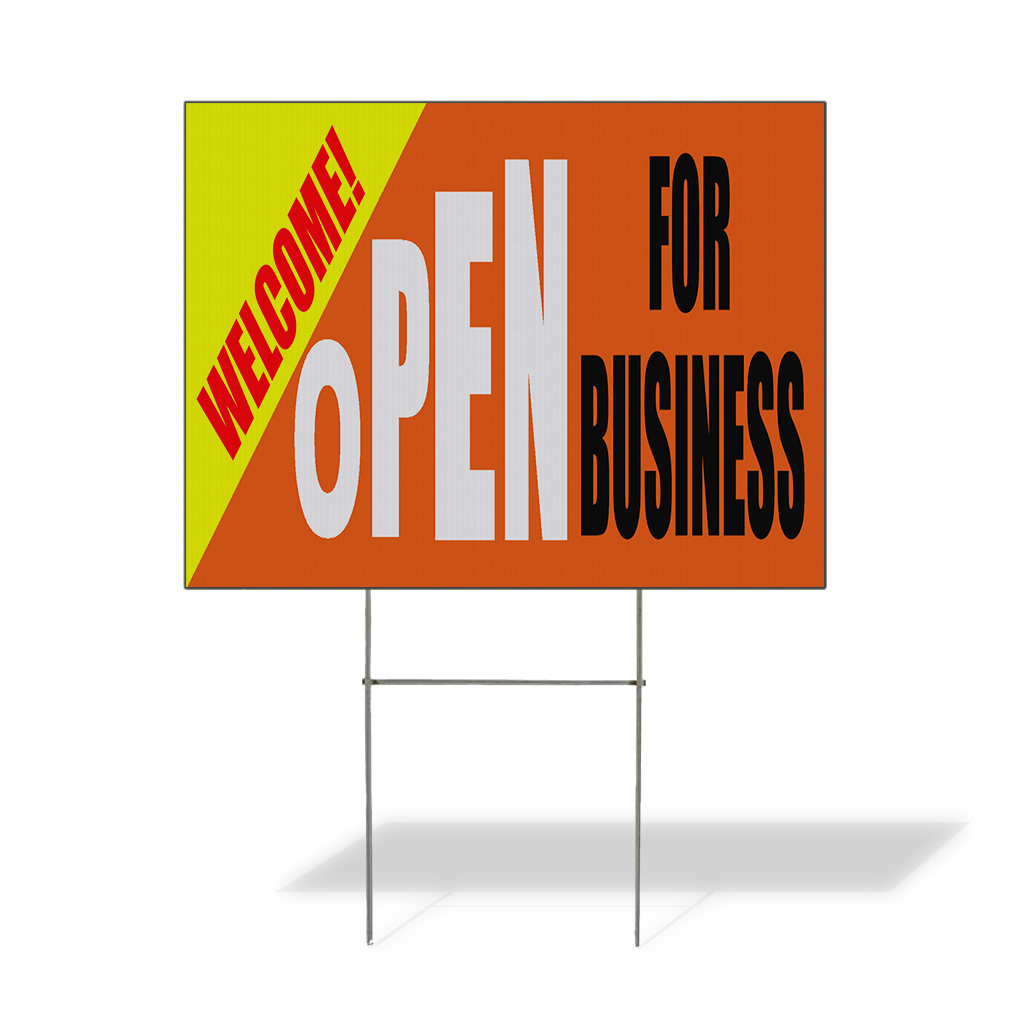 Weatherproof Yard Sign Welcome! Open for Business Orange Lawn Garden