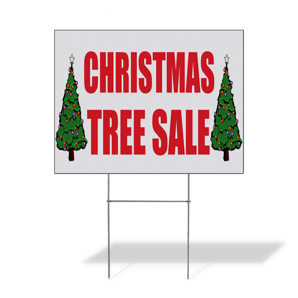 Weatherproof Yard Sign Christmas Tree Sale Promotion Business White Lawn Garden