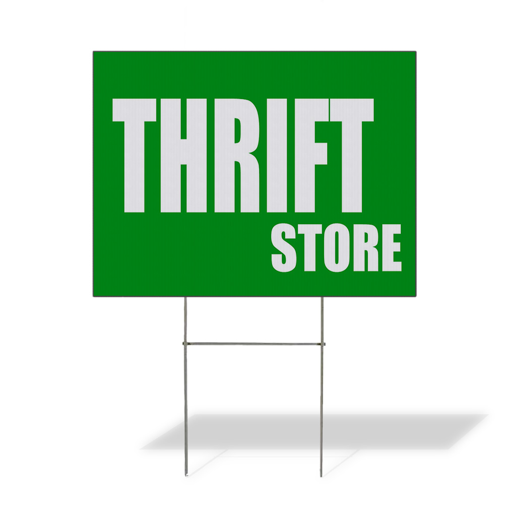 Weatherproof Yard Sign Thrift Store Promotion Business Green Lawn Garden