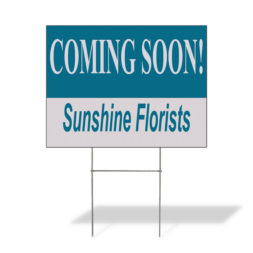 Weatherproof Yard Sign Coming Soon! Custom Name Light Blue Lawn Garden