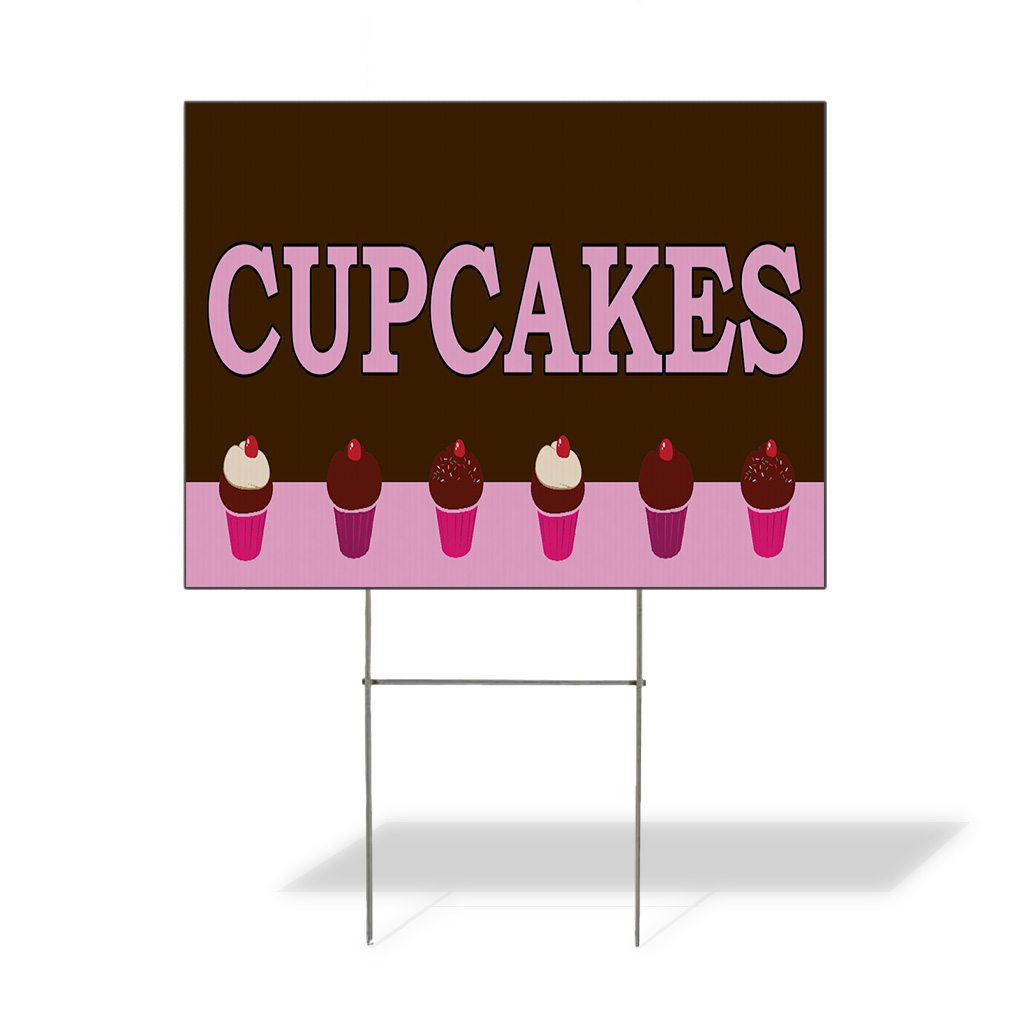 Weatherproof Yard Sign Cupcakes Bakery Business Advertisement Brown Lawn Garden