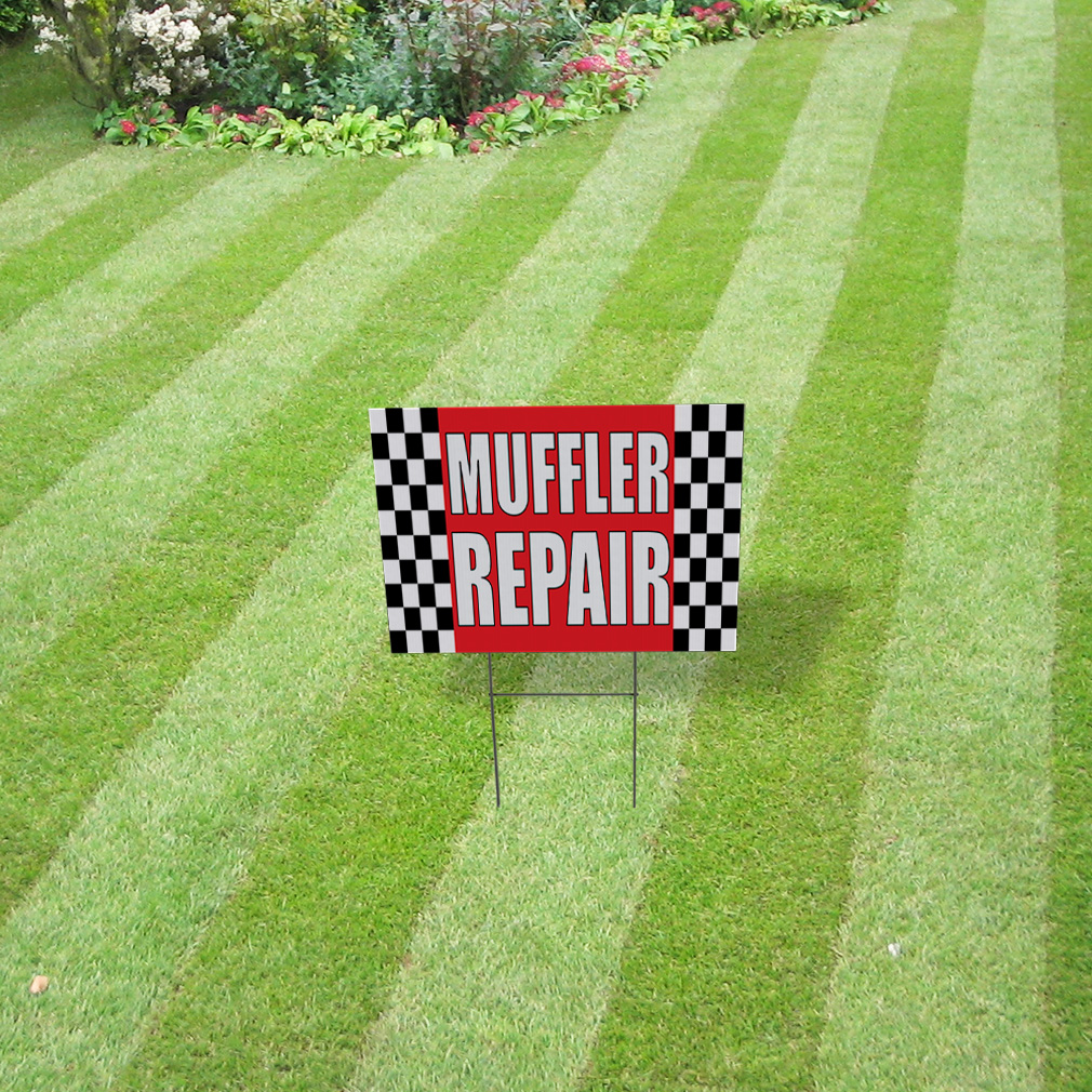 Weatherproof Yard Sign Muffler Repair Advertising Printing A Red Lawn