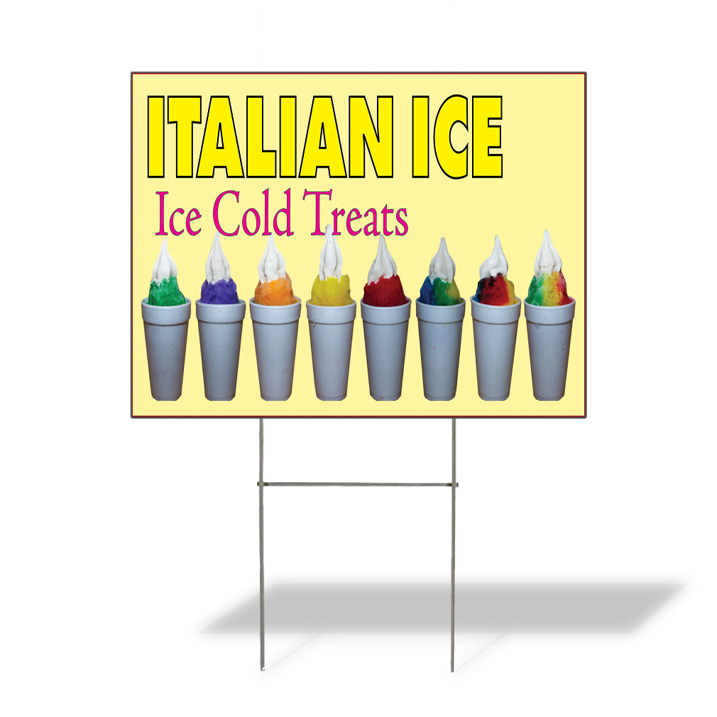 Weatherproof Yard Sign Italian Ice Cold Treats Yellow Lawn Garden Pastries