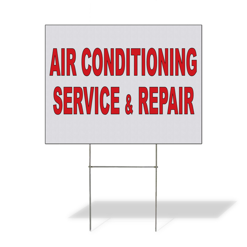 Weatherproof Yard Sign Air Conditioning Service & Repair Red Auto Car Shop
