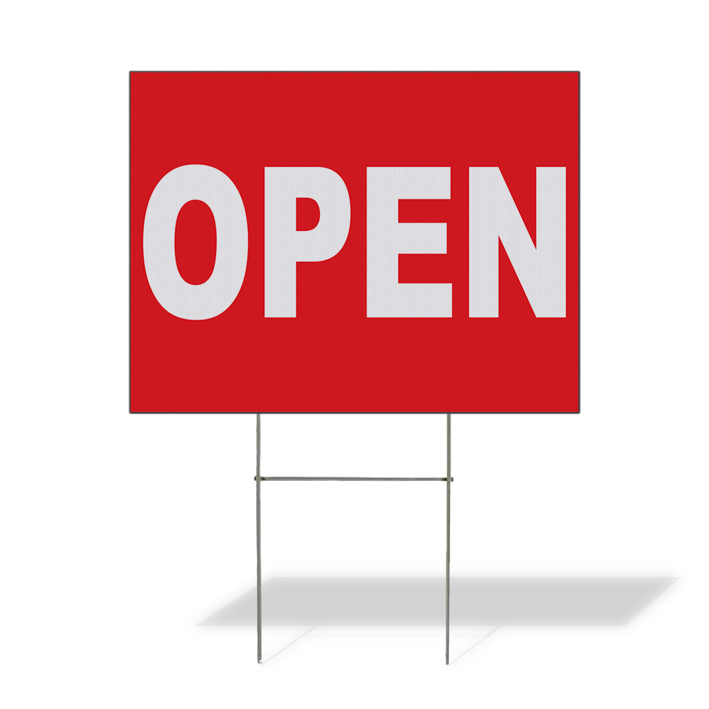 Weatherproof Yard Sign Open Red Background Lawn Garden Now