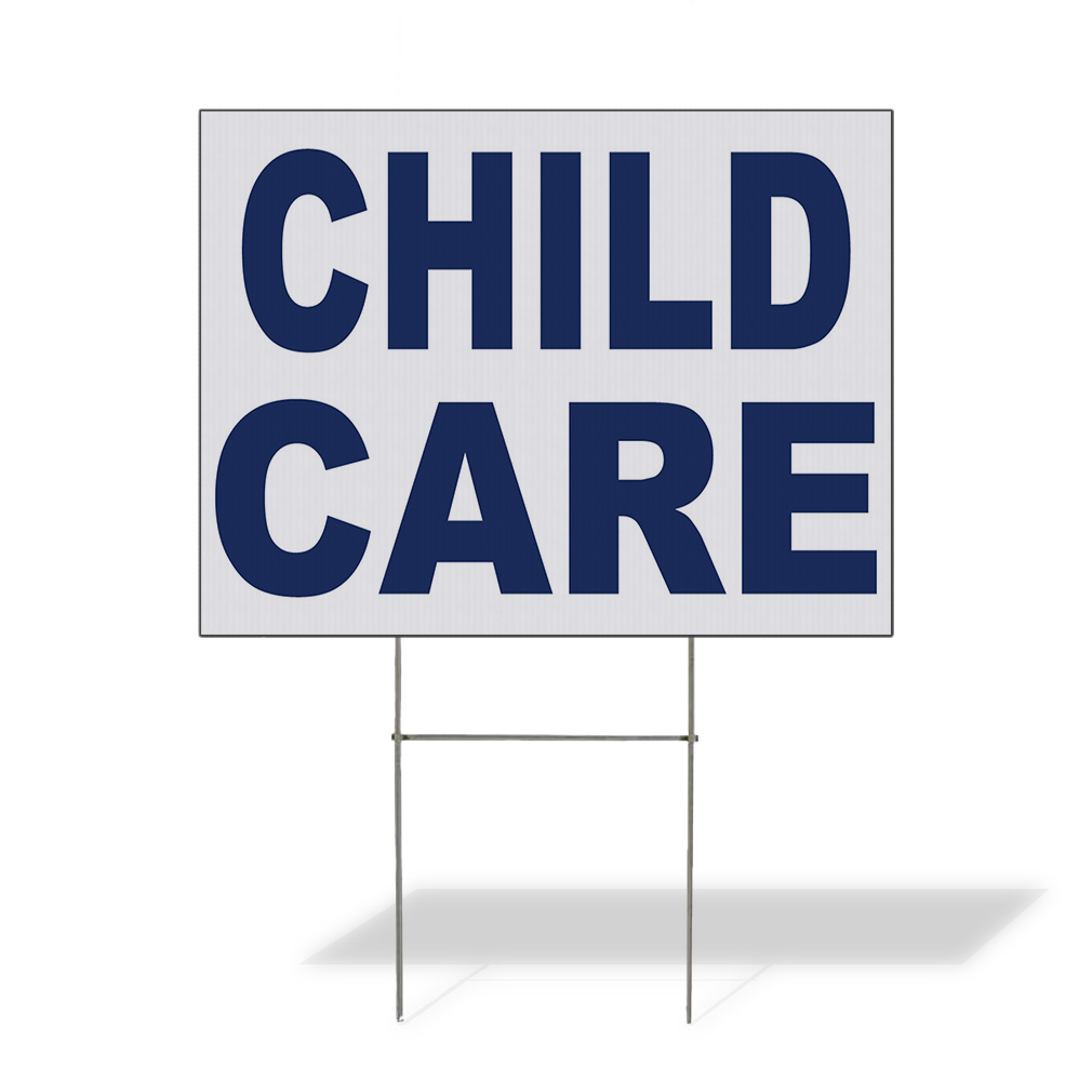 Weatherproof Yard Sign Child Care Dark Blue Lawn Garden Day