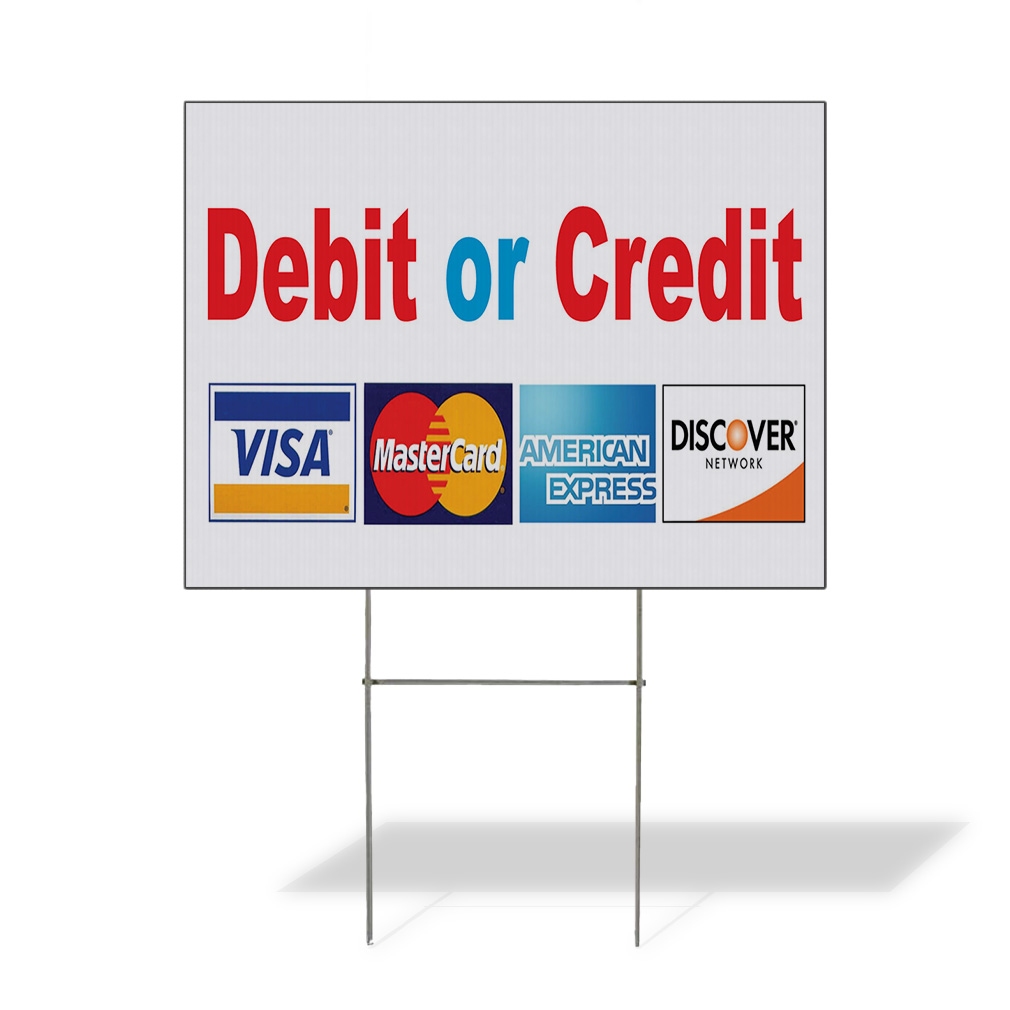 Weatherproof Yard Sign Debit Or Credit Visa Mastercard Red Lawn Garden - Picture 1 of 6