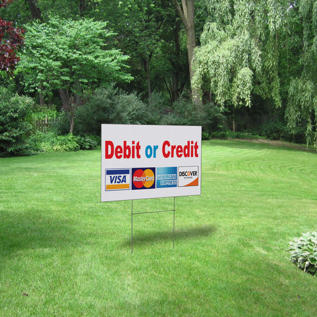 Weatherproof Yard Sign Debit Or Credit Visa Mastercard Red Lawn Garden - Picture 3 of 6