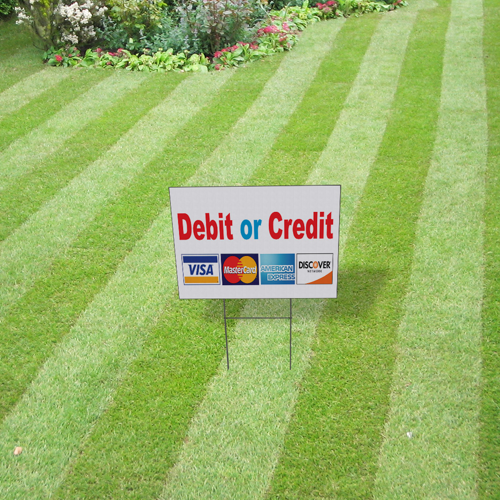 Weatherproof Yard Sign Debit Or Credit Visa Mastercard Red Lawn Garden - Picture 4 of 6
