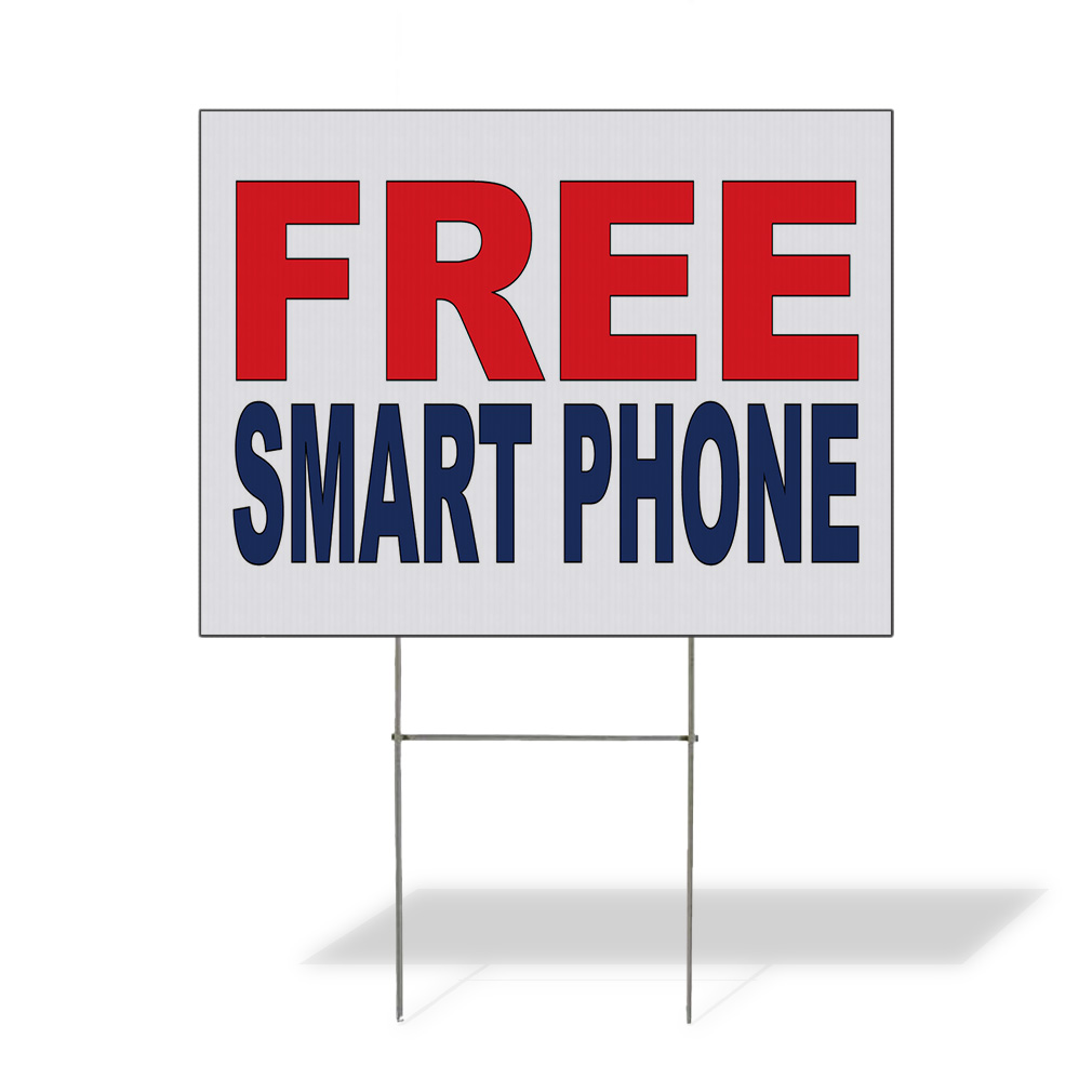 Weatherproof Yard Sign Free Smart Phones Red Blue Lawn Garden Cell