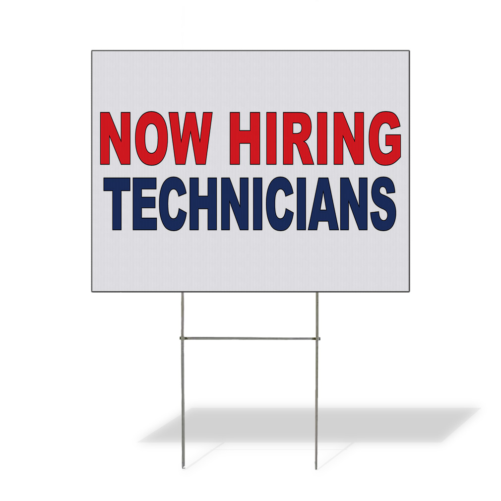 Weatherproof Yard Sign Now Hiring Technicians Red Blue Lawn Garden