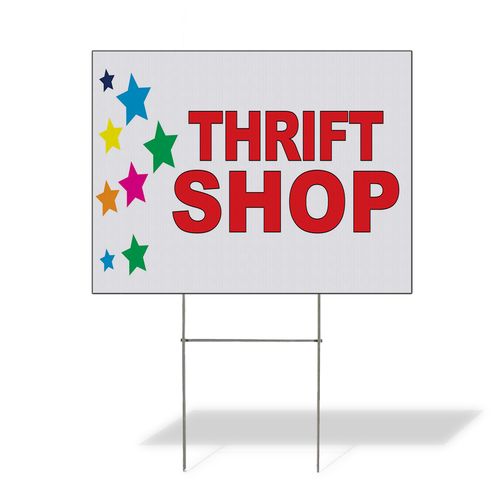 Weatherproof Yard Sign Thrift Shop Red Stars Lawn Garden