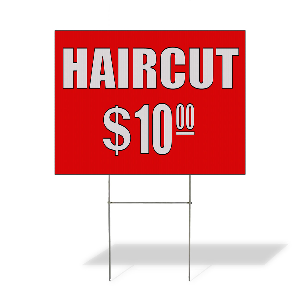 Weatherproof Yard Sign Hair Cuts 10$ Custom Price Red Lawn Garden