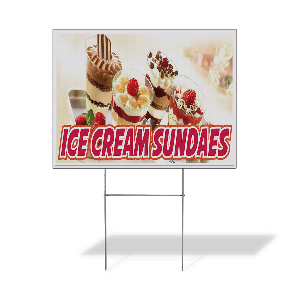 Weatherproof Yard Sign Ice Cream Sundaes Restaurant Cafe Bar A Brown Lawn Garden