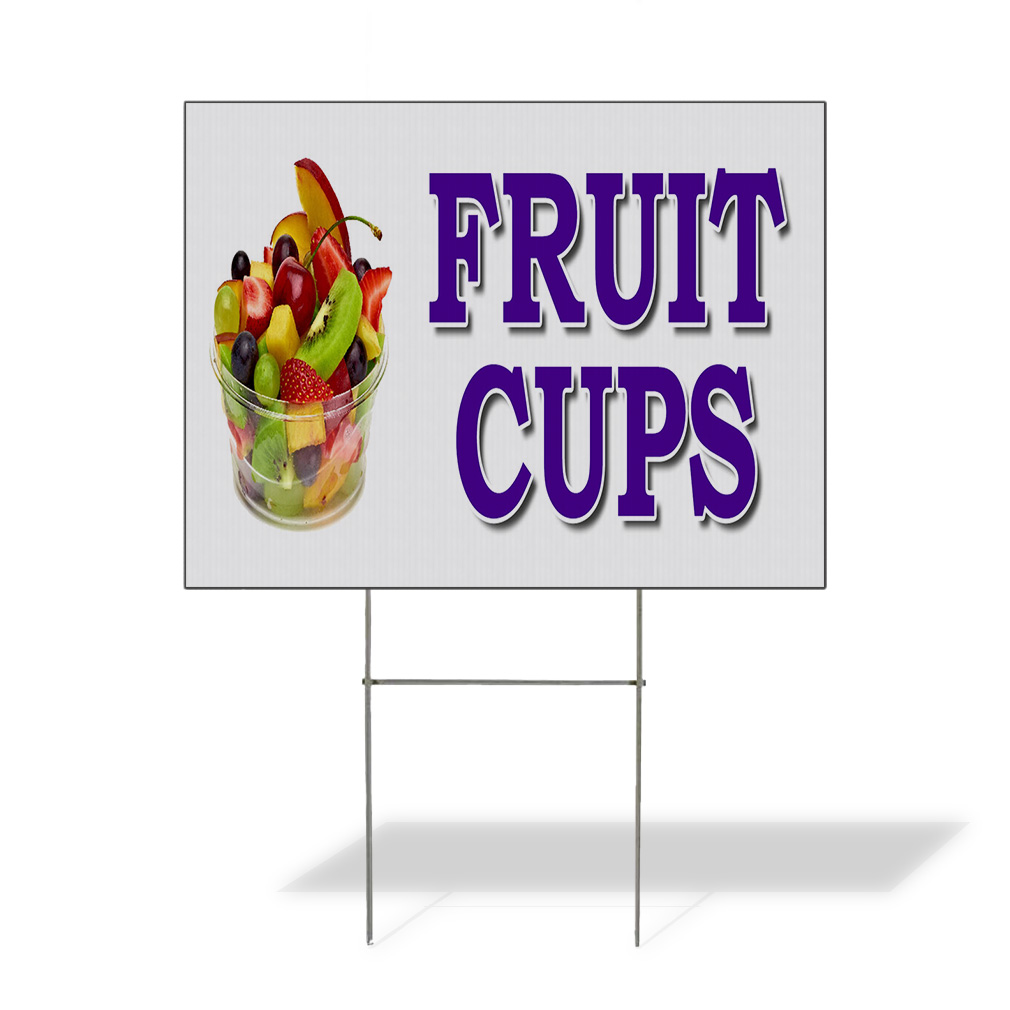 Weatherproof Yard Sign Fruit Cups Food Fair Truck Restaurant Violet Lawn Garden