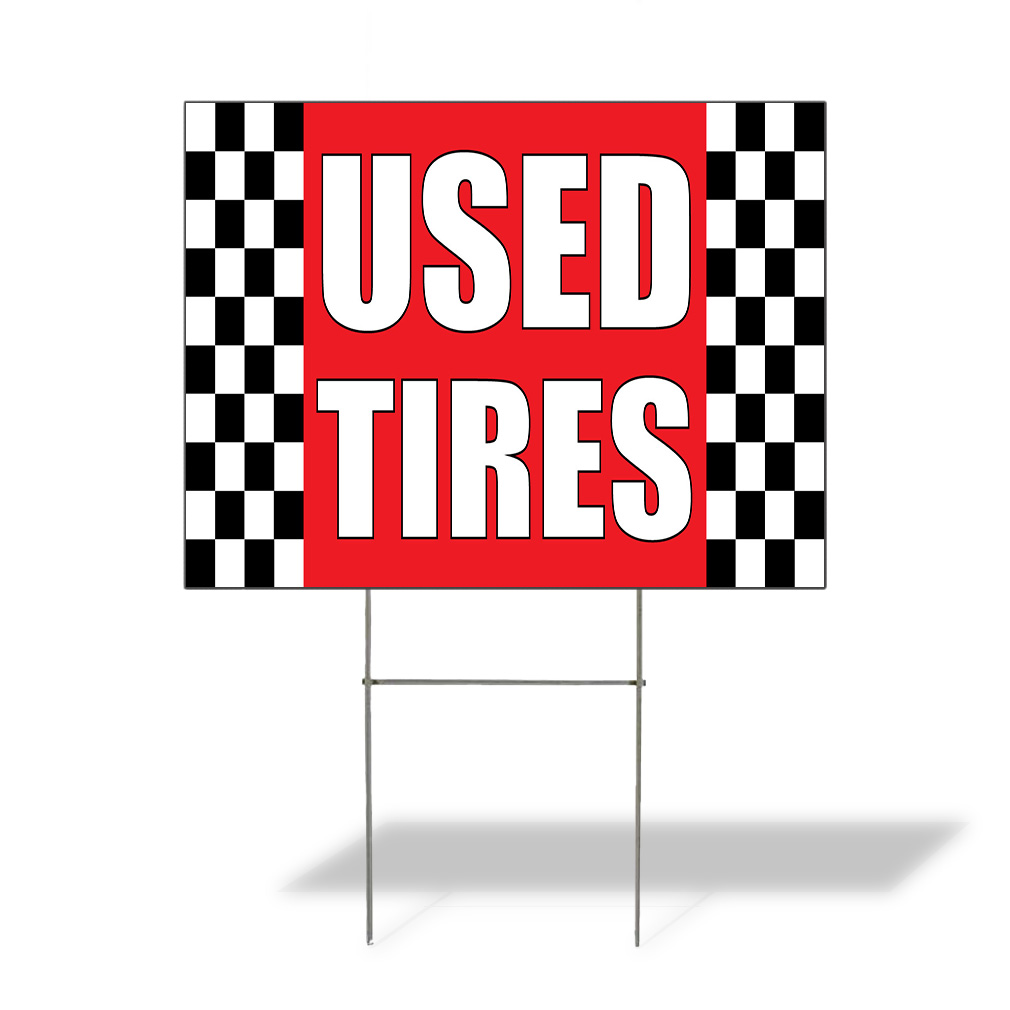 Weatherproof Yard Sign Used Tires Outdoor Advertising Printing A Red Lawn Garden