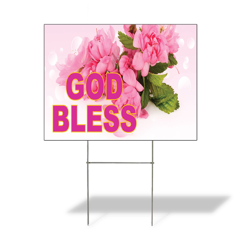 Weatherproof Yard Sign God Bless Outdoor Advertising Printing A Pink Lawn Garden