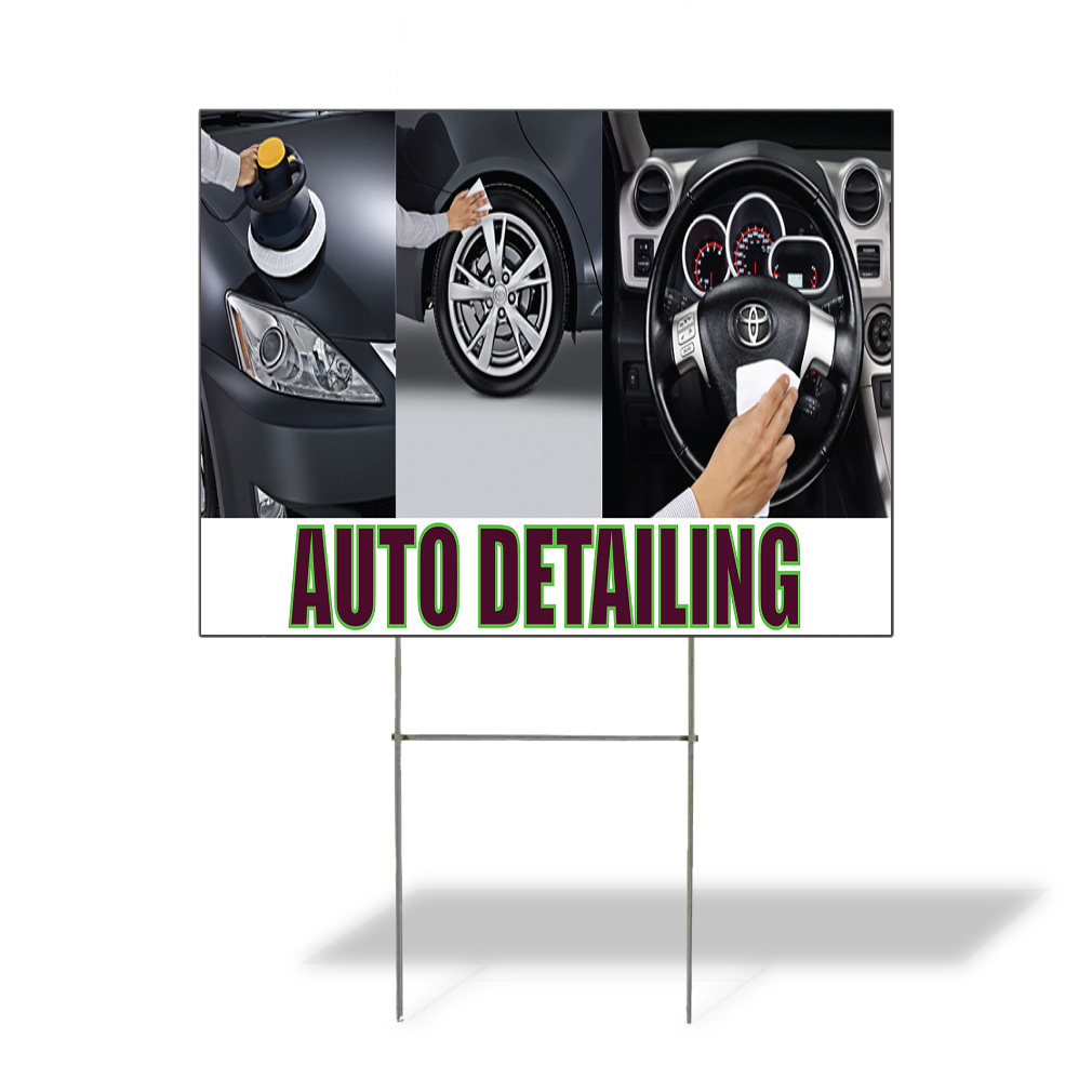 Weatherproof Yard Sign Auto Detailing Advertising Printing O Black Lawn ...
