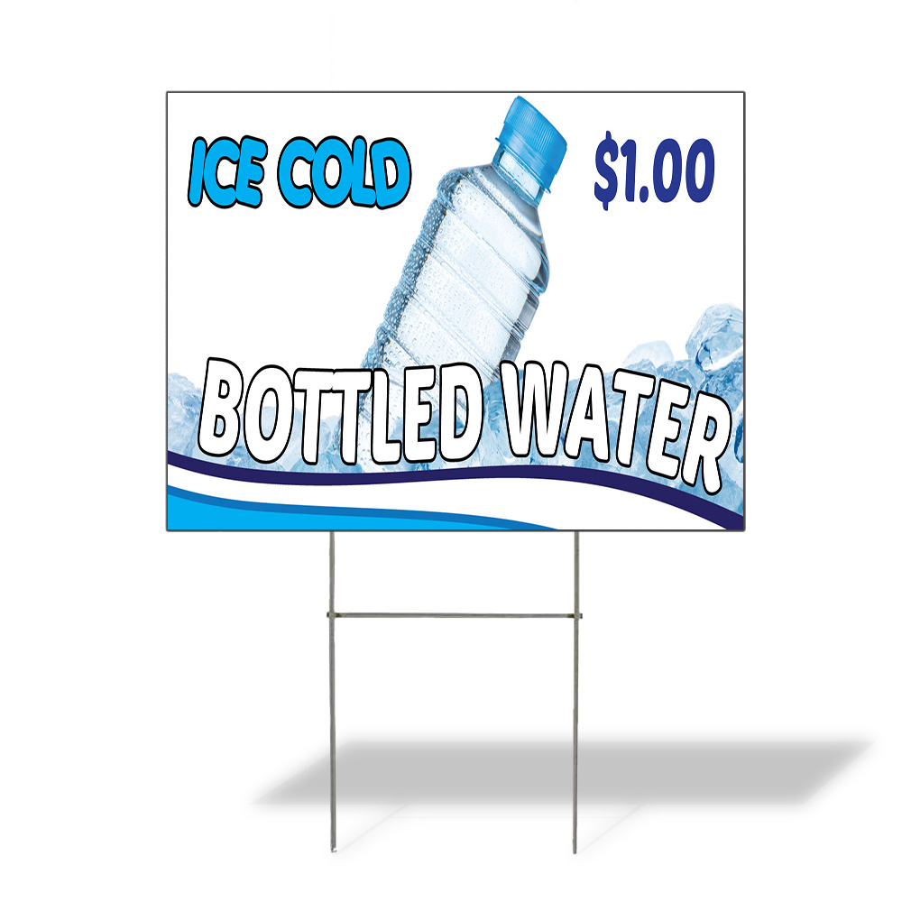 Weatherproof Yard Sign Ice Cold $ 1.00 Bottled Water Blue Lawn Garden