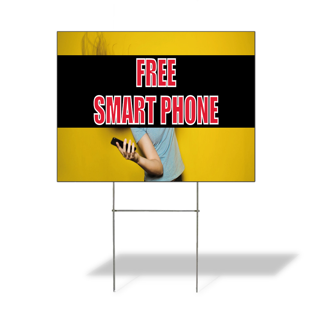 Weatherproof Yard Sign Free Smart Phones Advertising Printing Yellow Lawn Garden