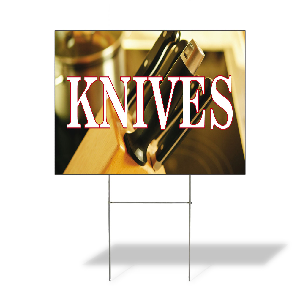 Weatherproof Yard Sign Knives Outdoor Advertising Printing Golden Lawn Garden