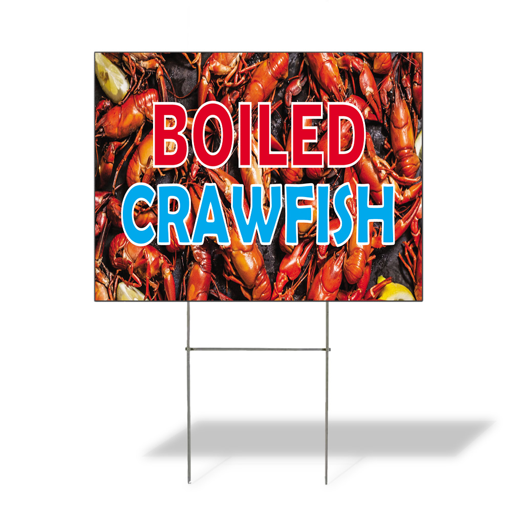 Weatherproof Yard Sign Boiled Crawfish Advertising Printing A Brown Lawn Garden