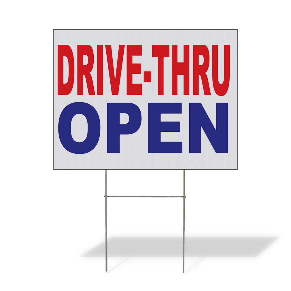Weatherproof Yard Sign Drive-Thru Open Red Blue Lawn Garden Now