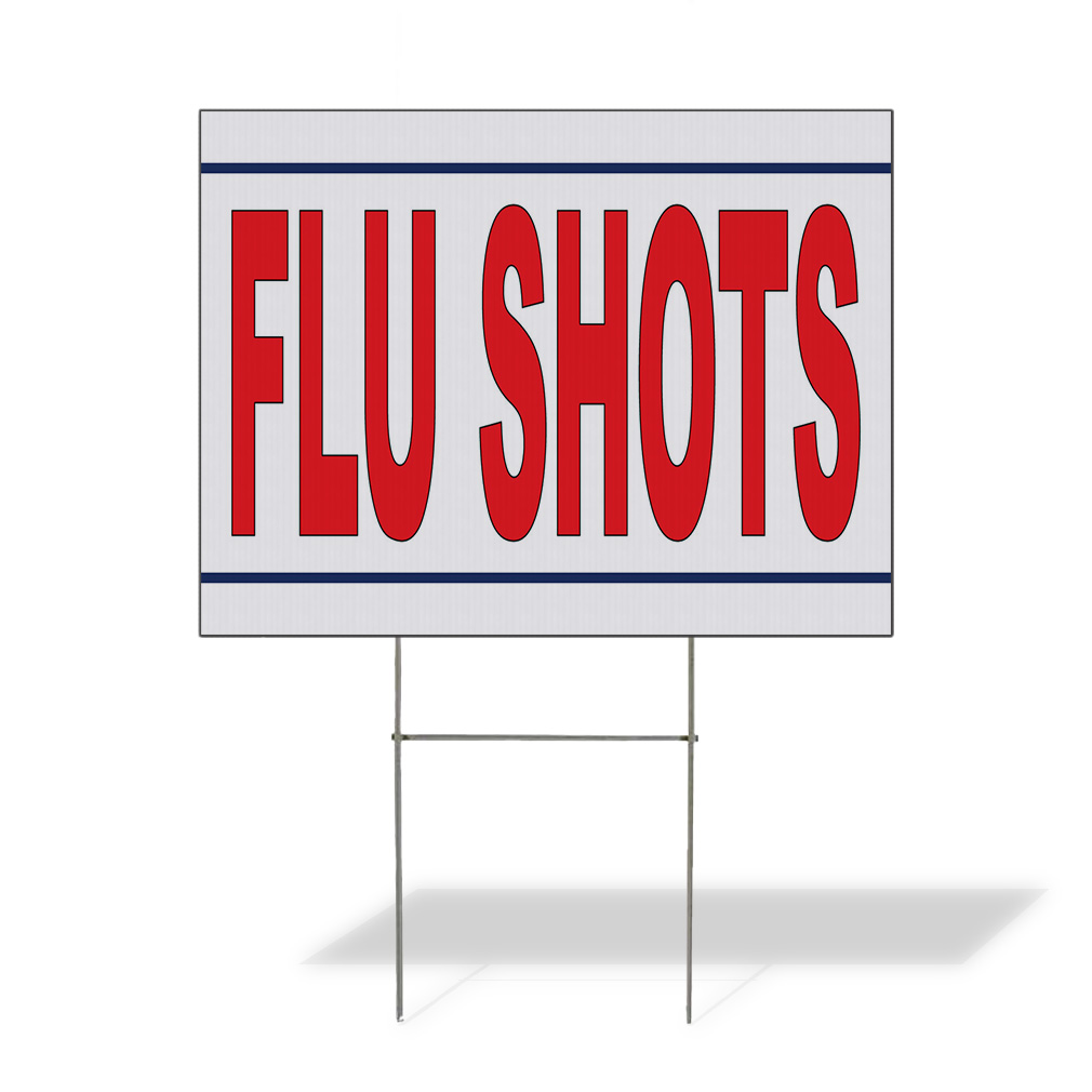 Weatherproof Yard Sign Flu Shots Red Lawn Garden Banners