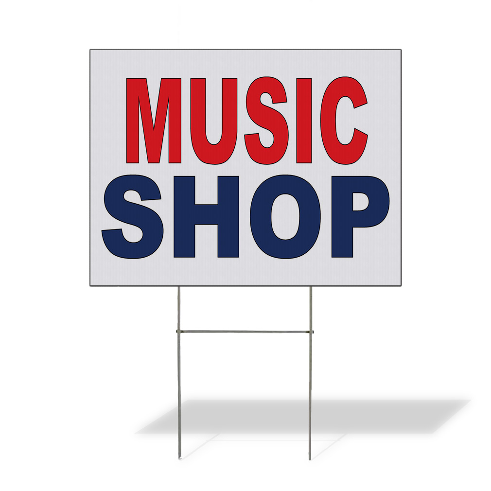 Weatherproof Yard Sign Music Shop Red Blue Lawn Garden Festivals