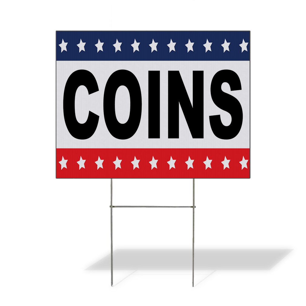 Weatherproof Yard Sign Coins Black Red Blue Lawn Garden Money