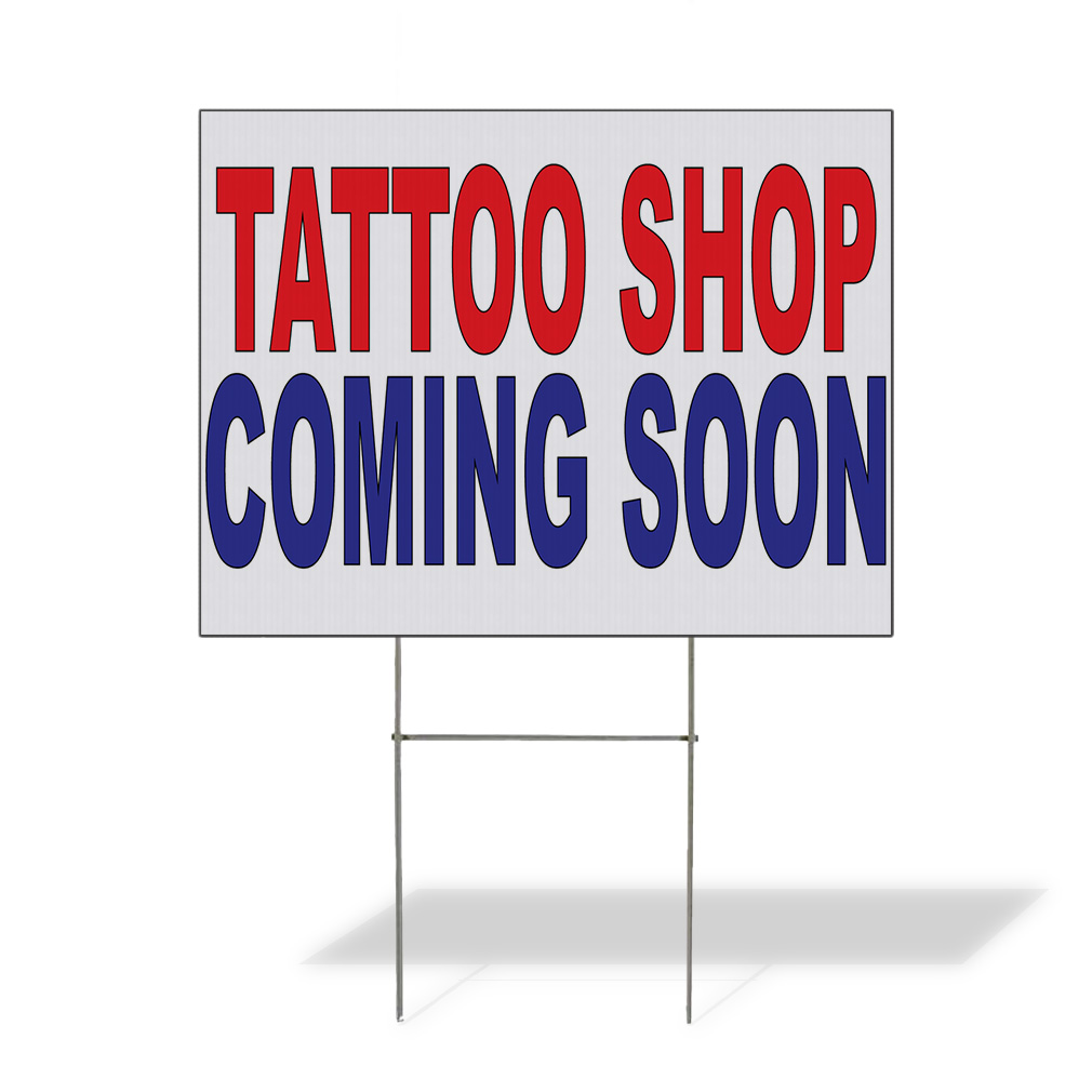 Weatherproof Yard Sign Tattoo Shop Coming Soon Red Blue Lawn Garden