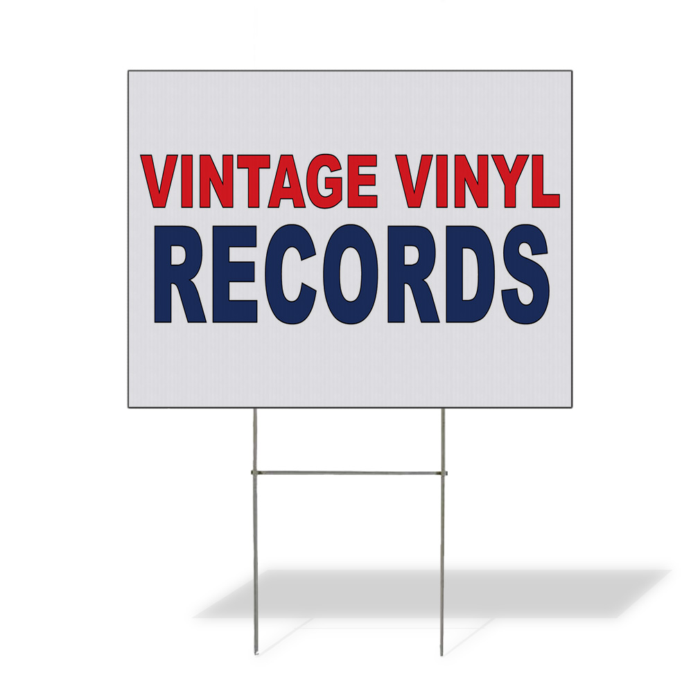 Weatherproof Yard Sign Vintage Vinyl Records Red Blue Lawn Garden