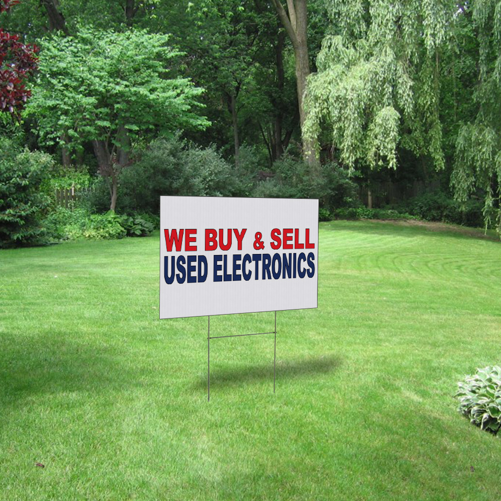 Weatherproof Yard Sign We Buy & Sell Used Electronics Red Blue Lawn Garden