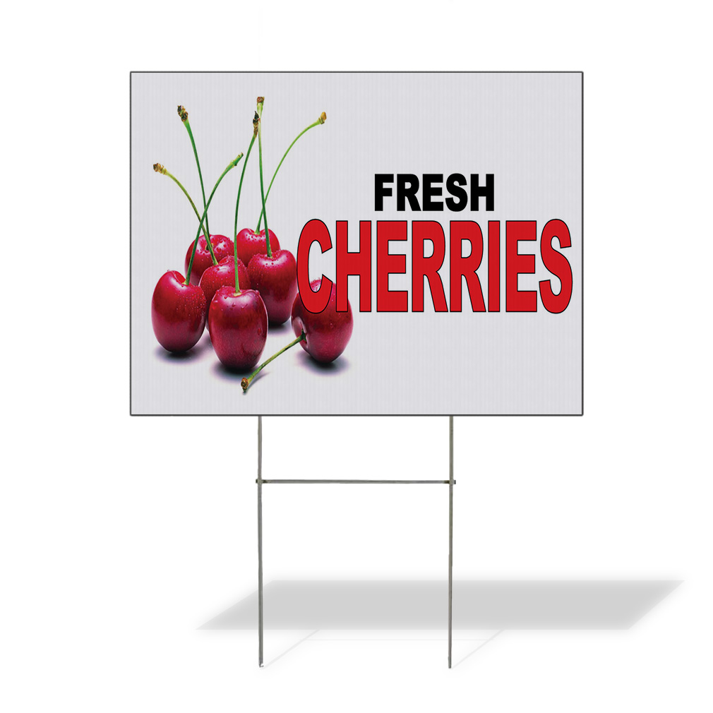 Weatherproof Yard Sign Fresh Cherries Black Red Food Bar Restaurant Truck Fruit