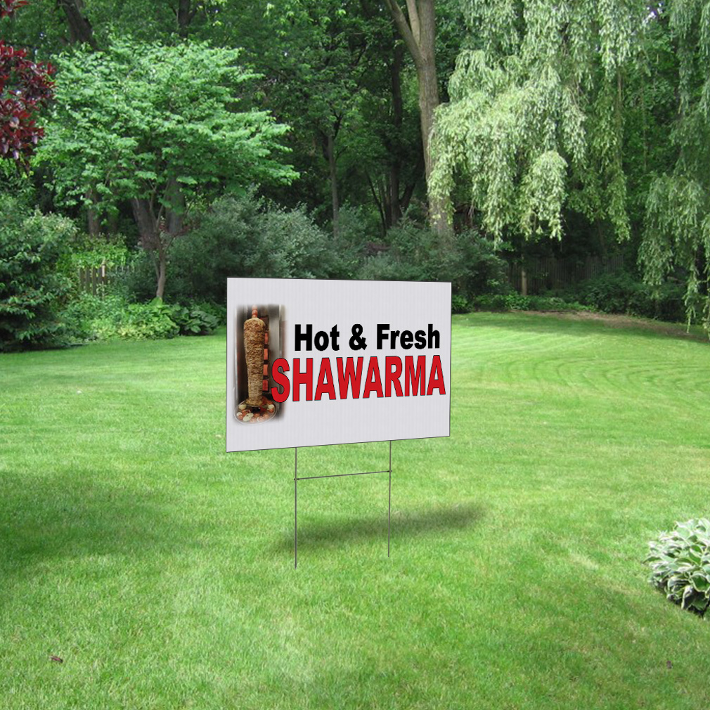 Weatherproof Yard Sign Hot & Fresh Shawarma Black Red Food Bar Restaurant Truck
