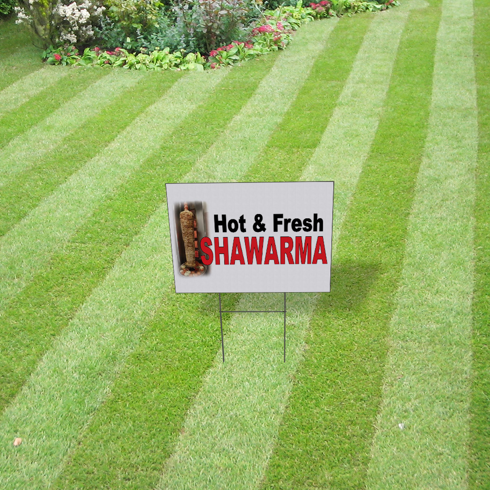 Weatherproof Yard Sign Hot & Fresh Shawarma Black Red Food Bar Restaurant Truck