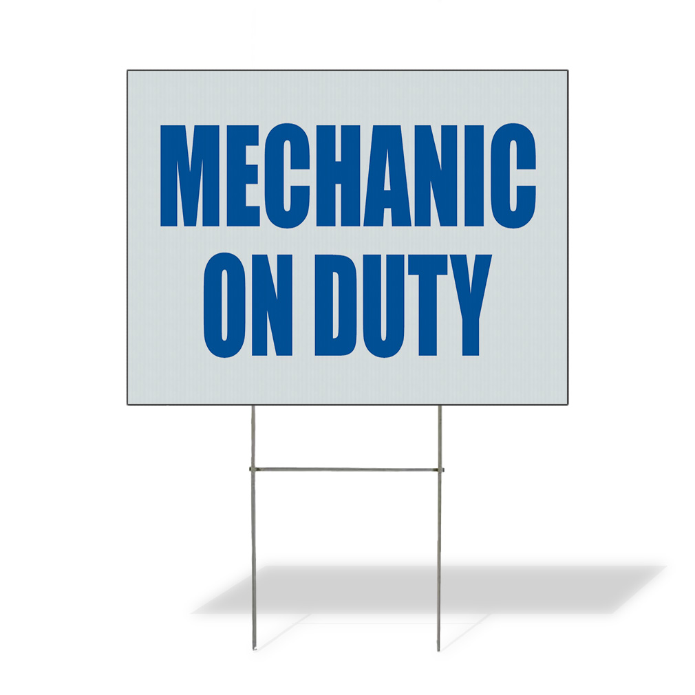 Weatherproof Yard Sign Mechanic on Duty Business B Blue Lawn Garden Auto Repairs