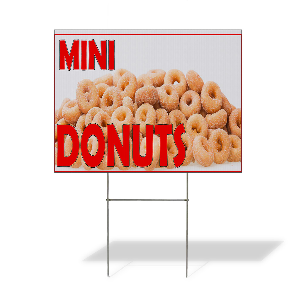 Weatherproof Yard Sign Mini Donuts Restaurant Food Bar Red Lawn Garden Pastries