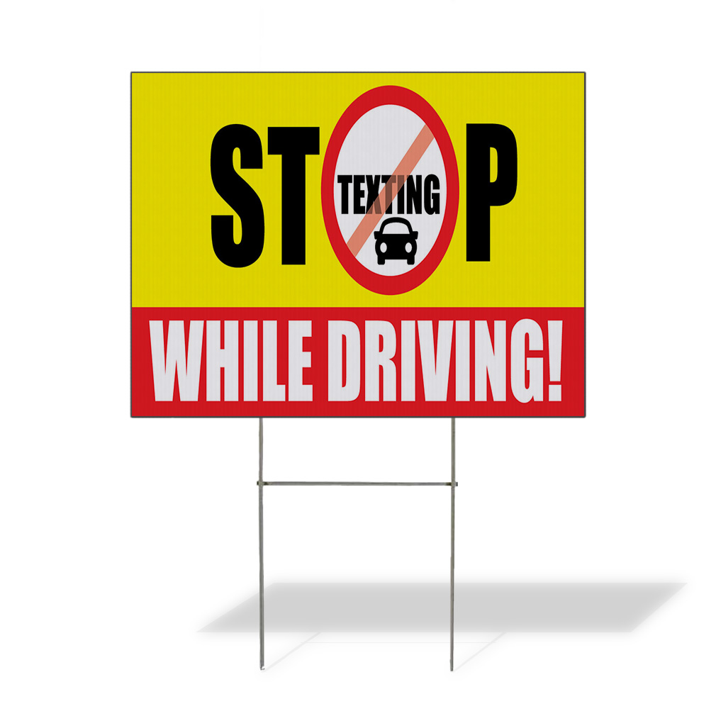 Weatherproof Yard Sign Stop Texting While Driving Business Black Lawn Garden